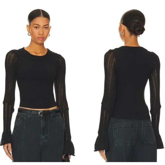 NWT FREE PEOPLE CUFFING SEASON TOP IN BLACK, $80 Small C5 - Picture 1 of 9
